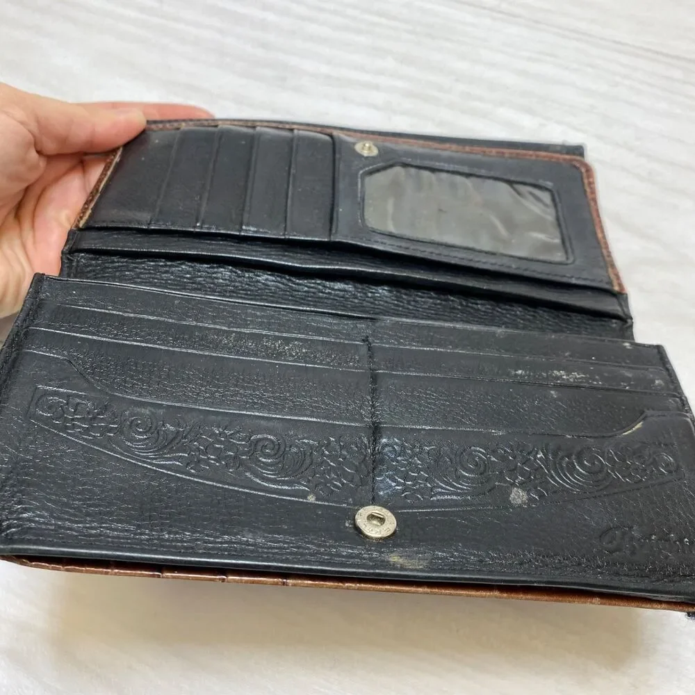 Vintage Brighton Two Toned Brown Black Leather‎ Wallet Billfold Trifold